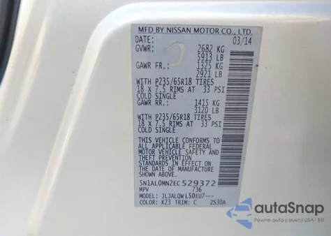 2014 Infiniti Qx60 from USA, damaged, VIN 5N1AL0MN2EC529372